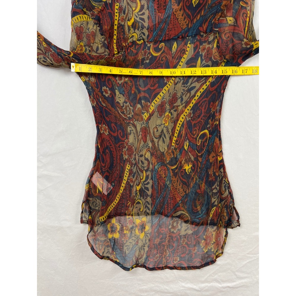 Lucky Brand Blouse Womens Large Multi Color Paisley Sheer High Low V-Neck Top - Picture 6 of 7